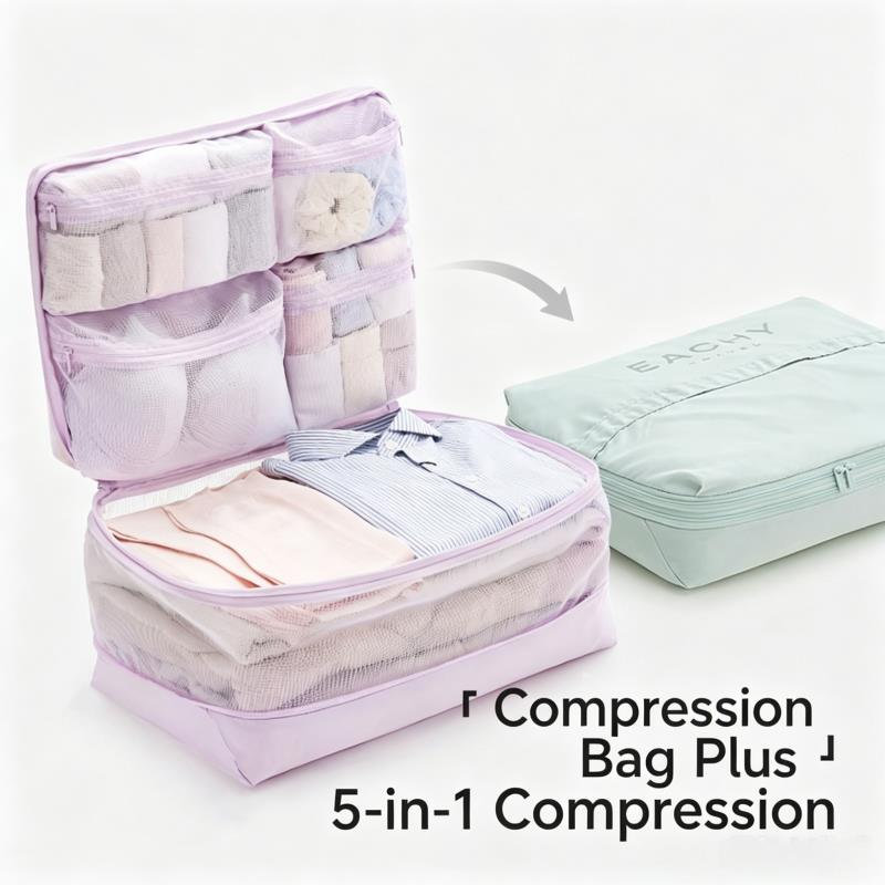 Travel Accessories Packing Cubes - Compression Packing Cubes 5-in-1 Travel Luggage