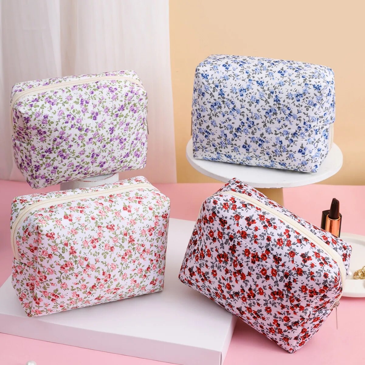Storage Organizer Floral Puffy - Travel Accessories Needed ulasan dan harga