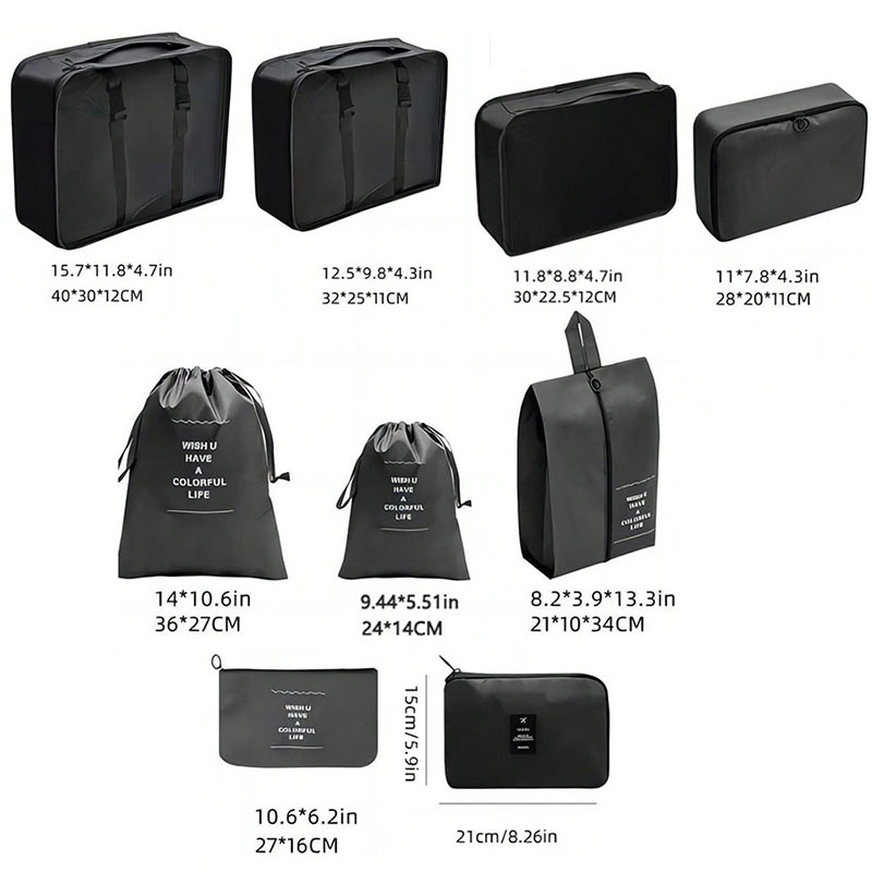 9Pcs Travel Organizer Bags Sui - Travel Accessories Packing Cubes ulasan dan harga
